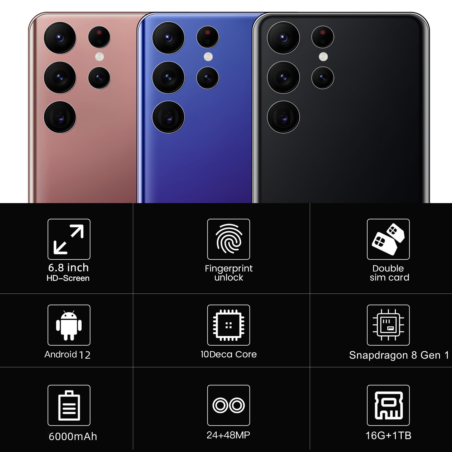 Versão global smartphone android s22 ultra 16gb + 1tb 6000mah 6.8 Polegada 4g 5g rede desbloqueado telefones celulares sim duplos