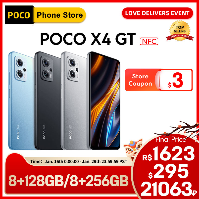 POCO X4 GT versão global 5G smartphone 8gb 128gb/8gb 256gb dimensão 8100 144hz 64mp triplo câmera 67w turbo carregamento nfc
