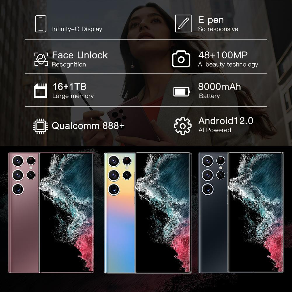 2023 versão global s22 ultra smartphone 6.8 Polegada hd 16gb