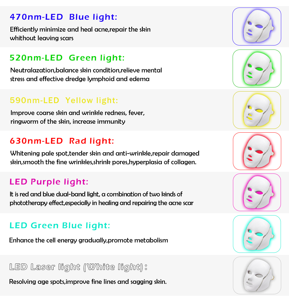 Máscara de terapia de fótons. led com 7 cores