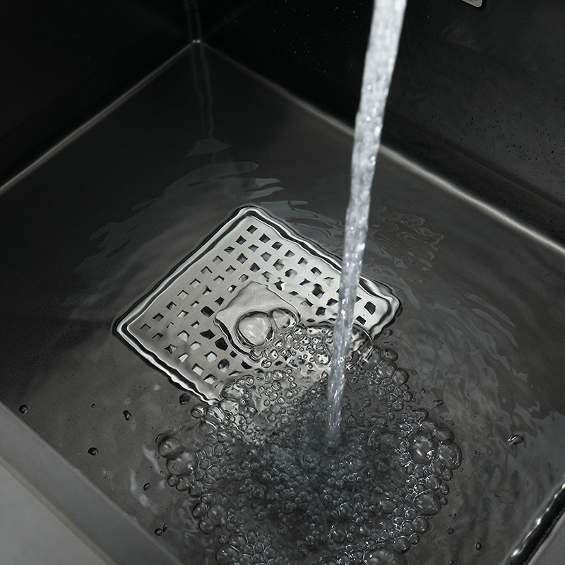 Pia de cozinha preta com suporte de faca para vegetais, pia de lavagem com placa de corte, pia de aço inoxidável preto, pia alta e baixa
