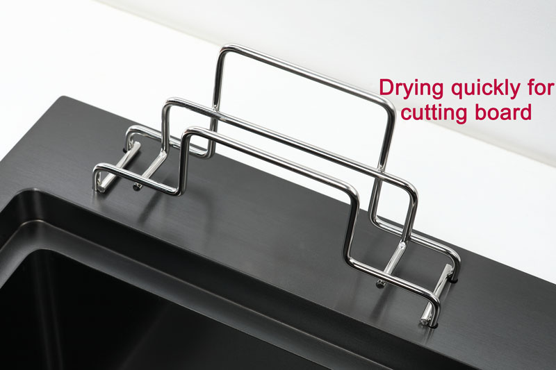 Pia de cozinha preta com suporte de faca para vegetais, pia de lavagem com placa de corte, pia de aço inoxidável preto, pia alta e baixa