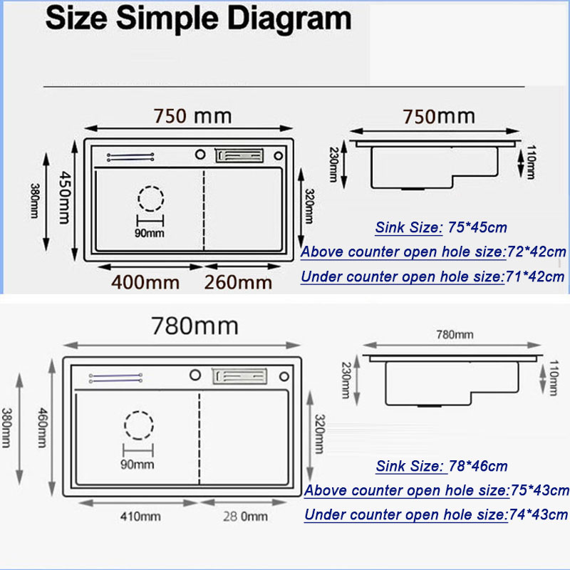 Pia de cozinha preta com suporte de faca para vegetais, pia de lavagem com placa de corte, pia de aço inoxidável preto, pia alta e baixa