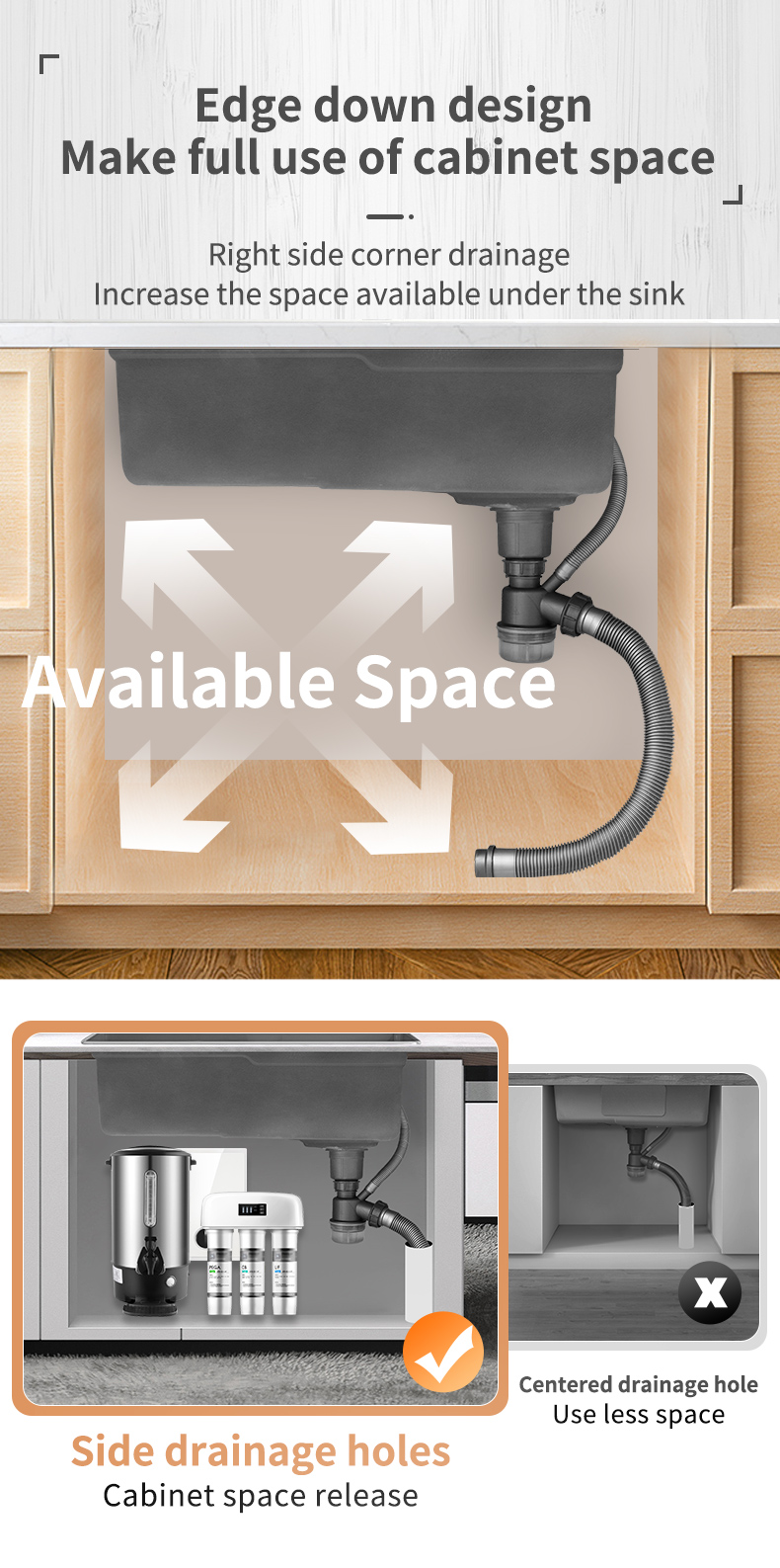 Cachoeira pia da cozinha 304 aço inoxidável nano preto multifuctional grande pia acima do avental contador frente