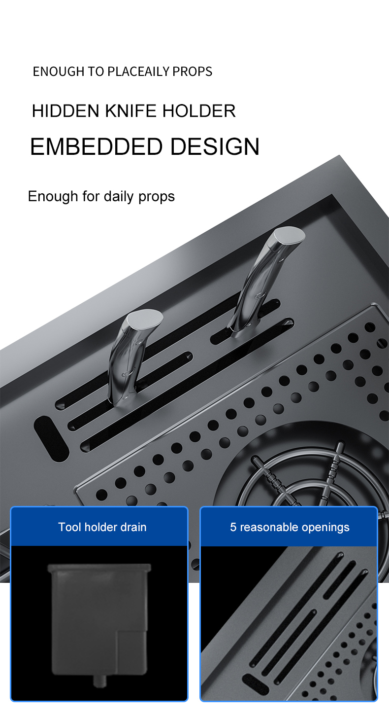 Nano Copa lavadora pia grande single-slot de cozinha escada manual lavatório multi-funcional alta e baixa lata de lixo com faca holde