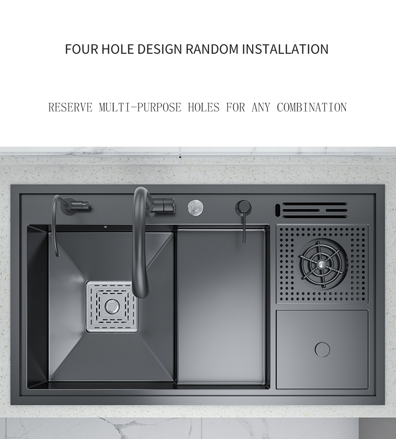 Nano Copa lavadora pia grande single-slot de cozinha escada manual lavatório multi-funcional alta e baixa lata de lixo com faca holde