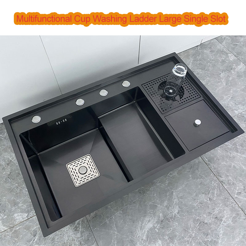 Nano Copa lavadora pia grande single-slot de cozinha escada manual lavatório multi-funcional alta e baixa lata de lixo com faca holde