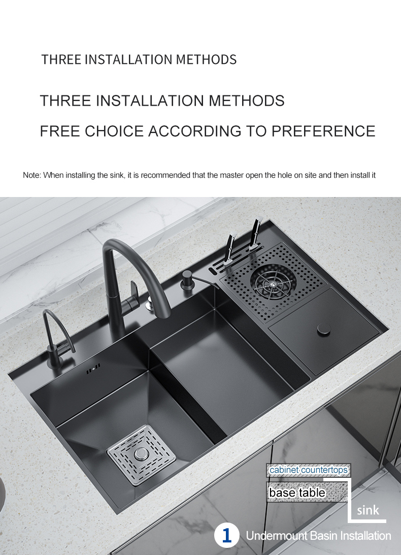 Nano Copa lavadora pia grande single-slot de cozinha escada manual lavatório multi-funcional alta e baixa lata de lixo com faca holde