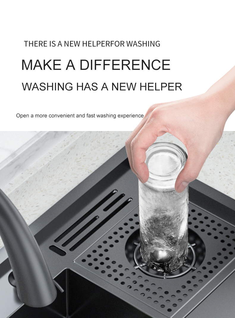 Nano Copa lavadora pia grande single-slot de cozinha escada manual lavatório multi-funcional alta e baixa lata de lixo com faca holde