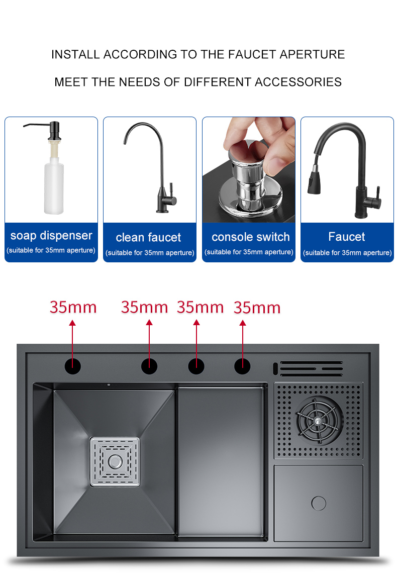 Nano Copa lavadora pia grande single-slot de cozinha escada manual lavatório multi-funcional alta e baixa lata de lixo com faca holde