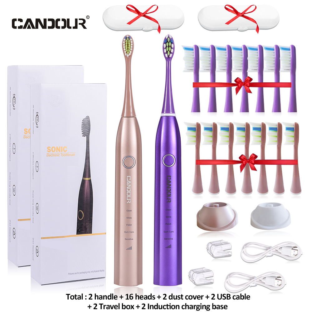 Candour cd-5168 sonic escova de dentes elétrica recarregável ipx8 à prova d15 água 15 modo usb carregador cabeças de substituição conjunto