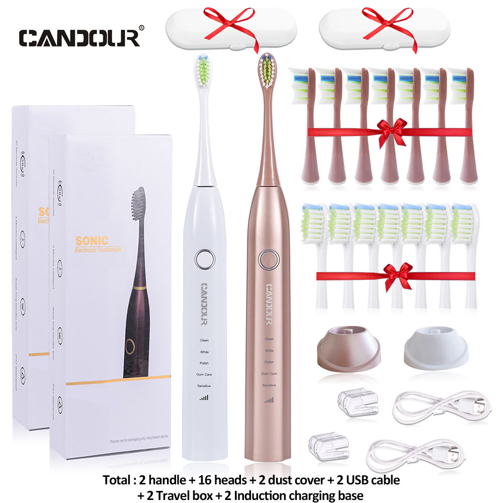 Candour cd-5168 sonic escova de dentes elétrica recarregável ipx8 à prova d15 água 15 modo usb carregador cabeças de substituição conjunto