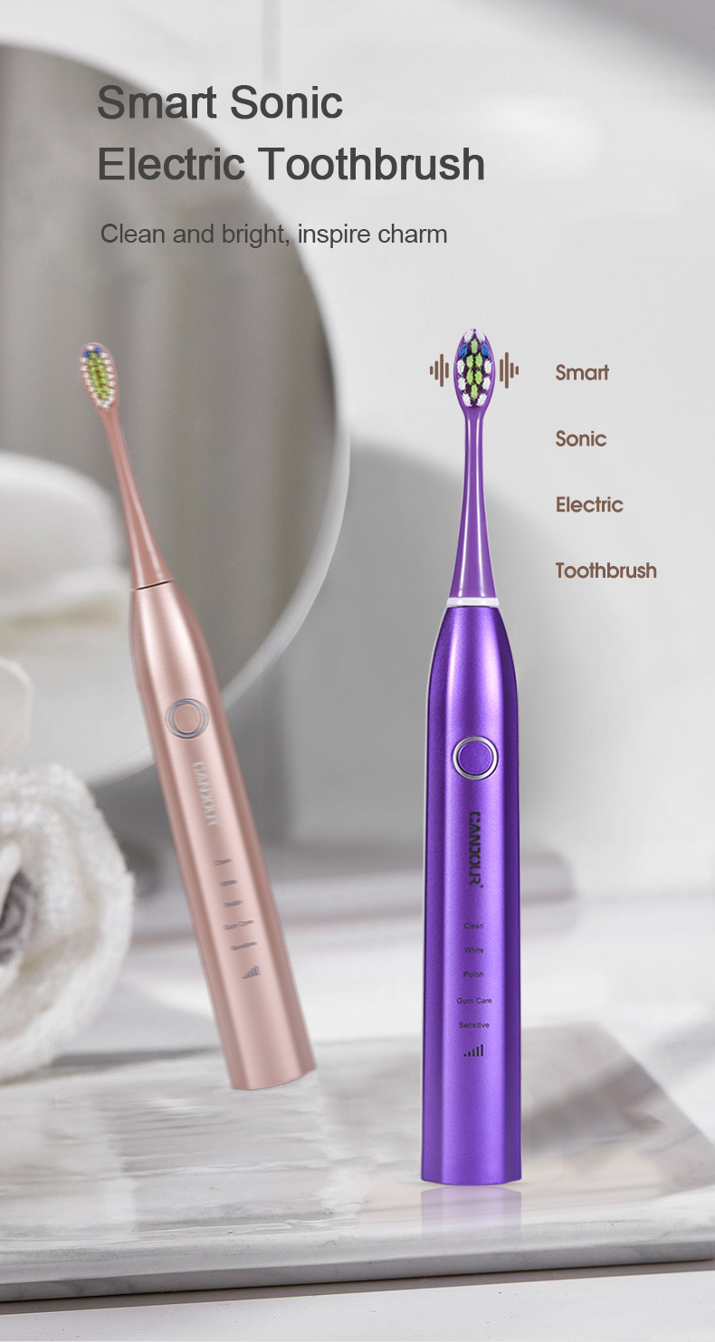 Candour cd-5168 sonic escova de dentes elétrica recarregável ipx8 à prova d15 água 15 modo usb carregador cabeças de substituição conjunto