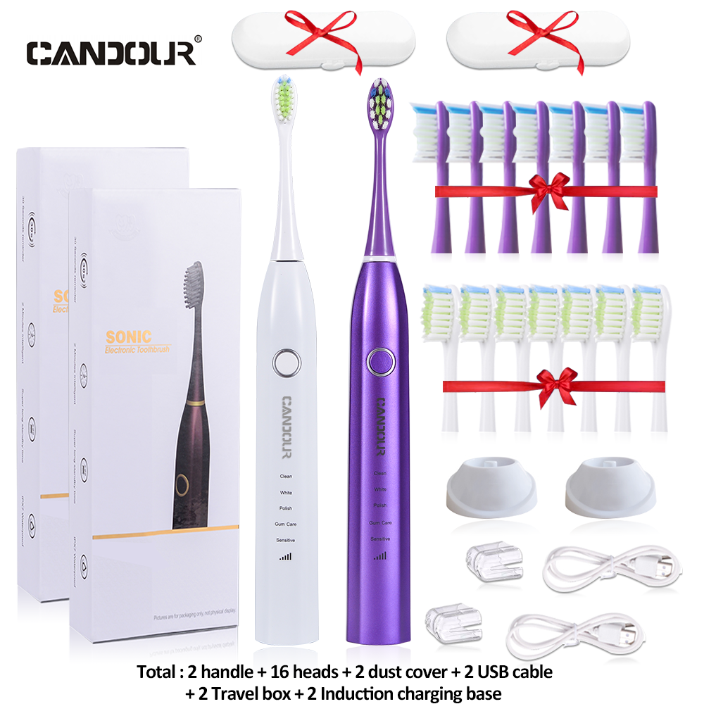 Candour cd-5168 sonic escova de dentes elétrica recarregável ipx8 à prova d15 água 15 modo usb carregador cabeças de substituição conjunto