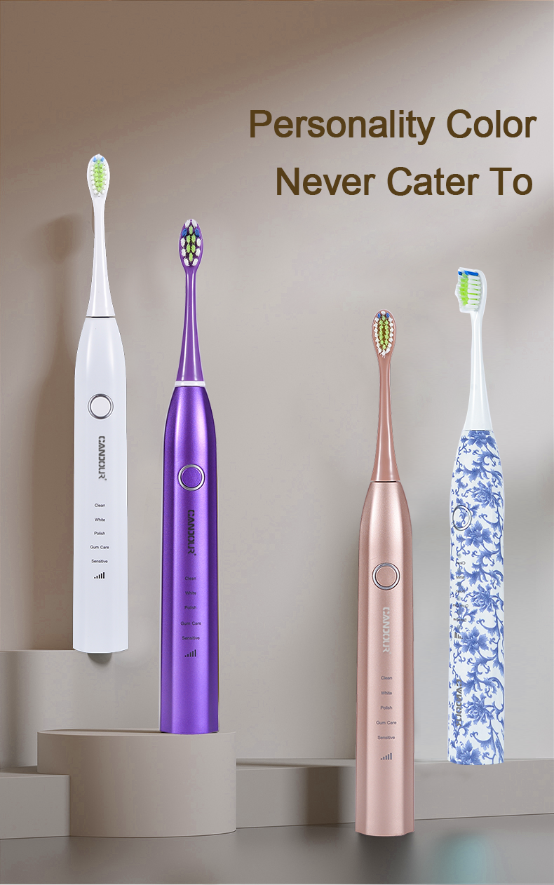 Candour cd-5168 sonic escova de dentes elétrica recarregável ipx8 à prova d15 água 15 modo usb carregador cabeças de substituição conjunto