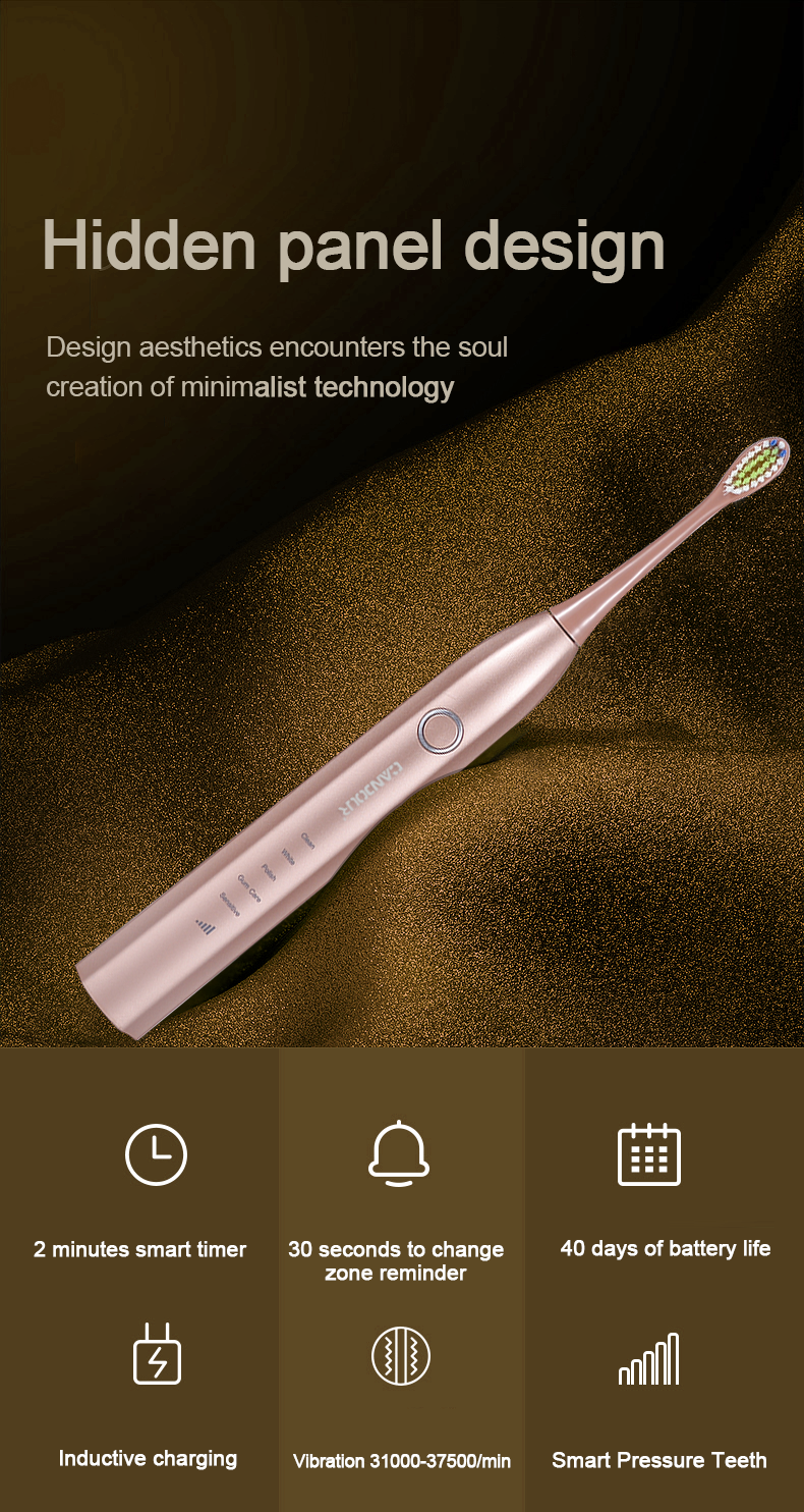 Candour cd-5168 sonic escova de dentes elétrica recarregável ipx8 à prova d15 água 15 modo usb carregador cabeças de substituição conjunto