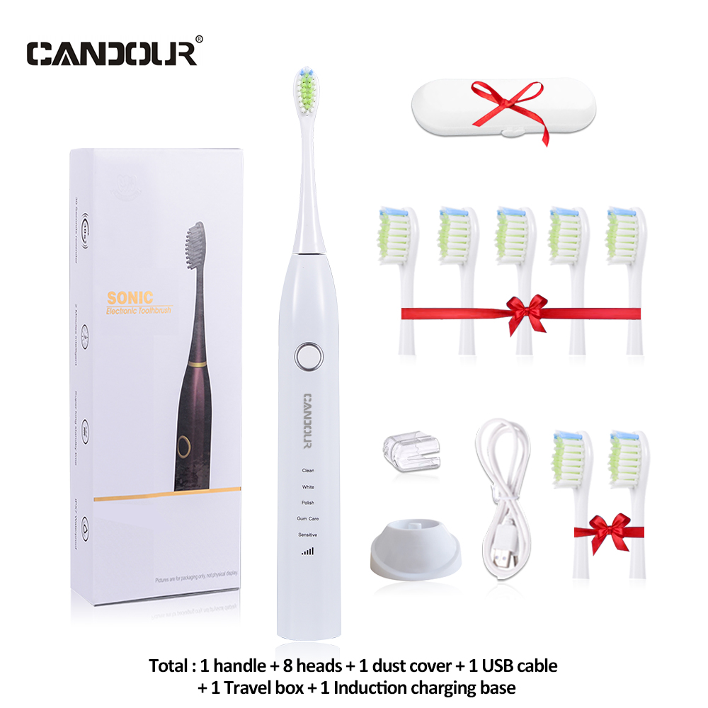 Candour cd-5168 sonic escova de dentes elétrica recarregável ipx8 à prova d15 água 15 modo usb carregador cabeças de substituição conjunto