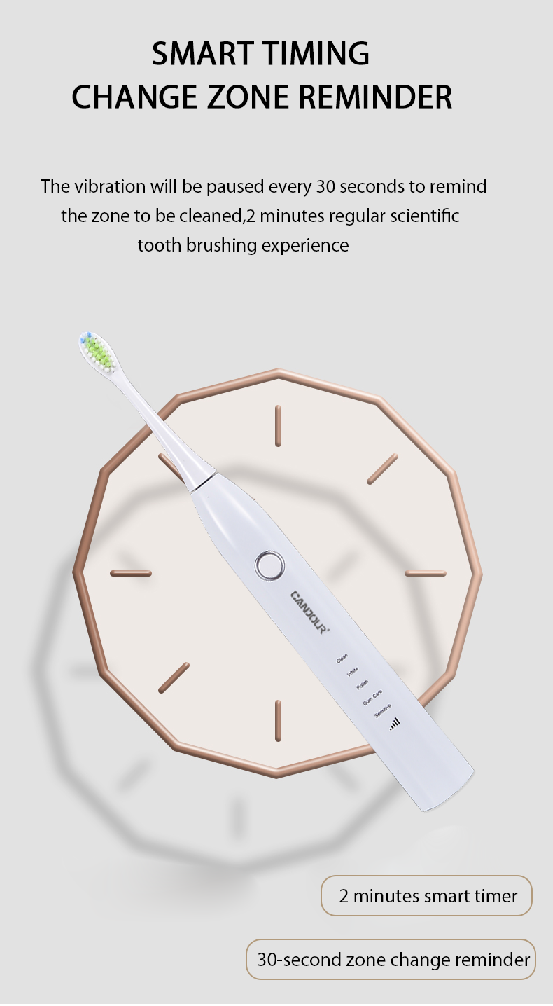 Candour cd-5168 sonic escova de dentes elétrica recarregável ipx8 à prova d15 água 15 modo usb carregador cabeças de substituição conjunto