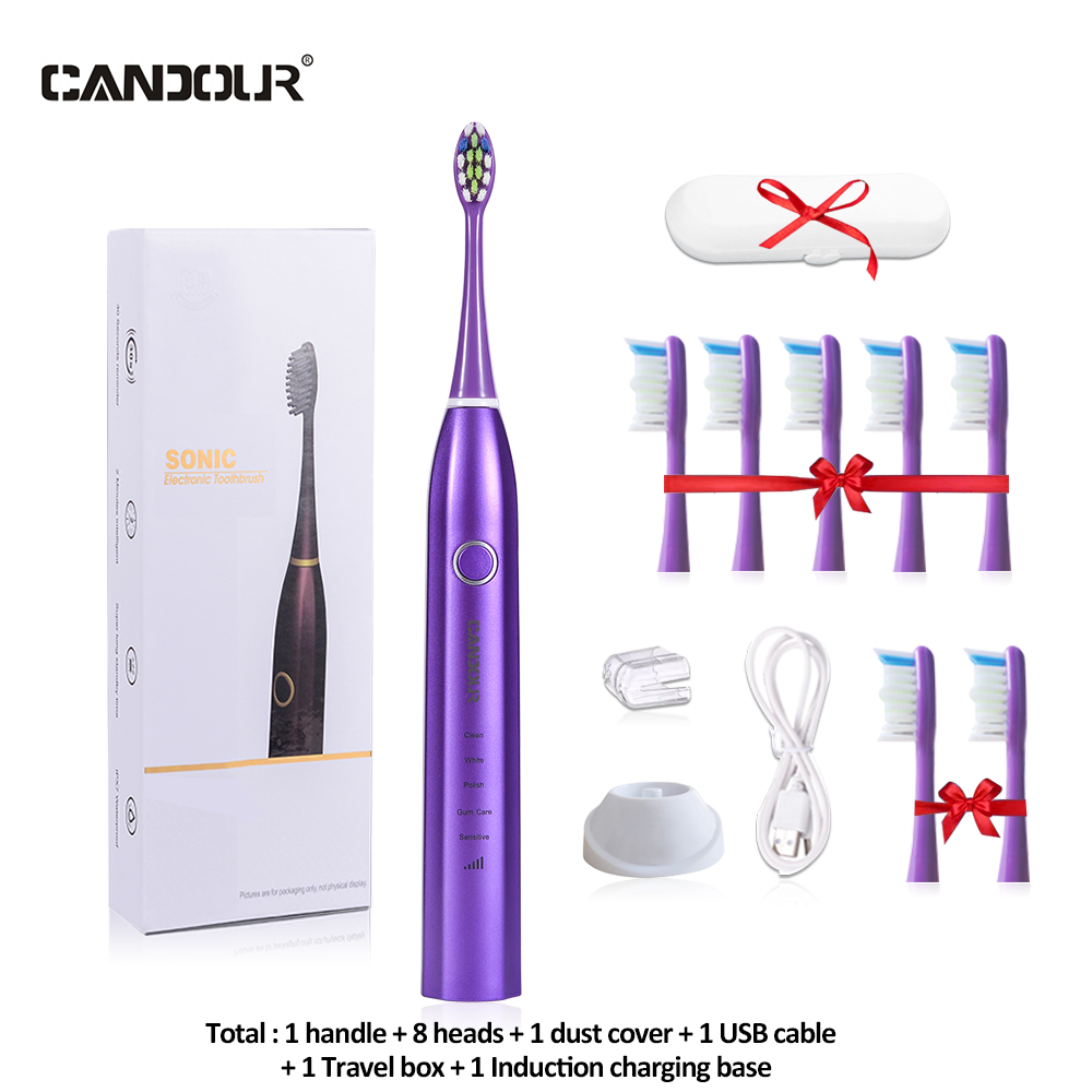 Candour cd-5168 sonic escova de dentes elétrica recarregável ipx8 à prova d15 água 15 modo usb carregador cabeças de substituição conjunto