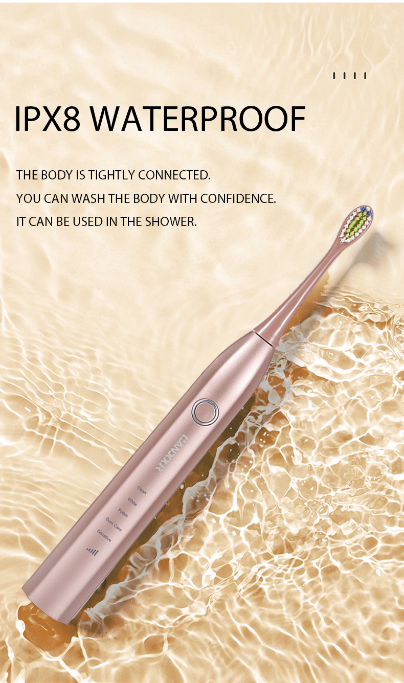 Candour cd-5168 sonic escova de dentes elétrica recarregável ipx8 à prova d15 água 15 modo usb carregador cabeças de substituição conjunto