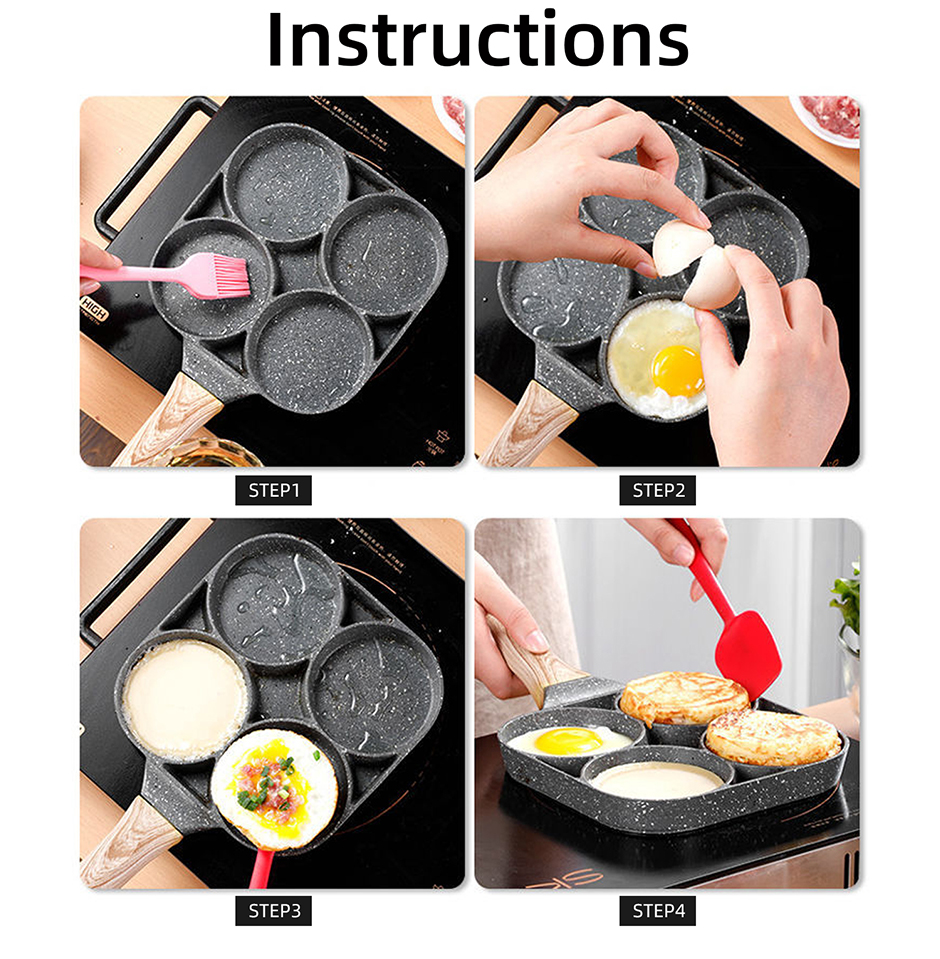 2/ 4 buracos frigideira pan preto engrossado cozinha omelete antiaderente ovo poacher panqueca crepe bife cozinhar presunto café da manhã fabricante