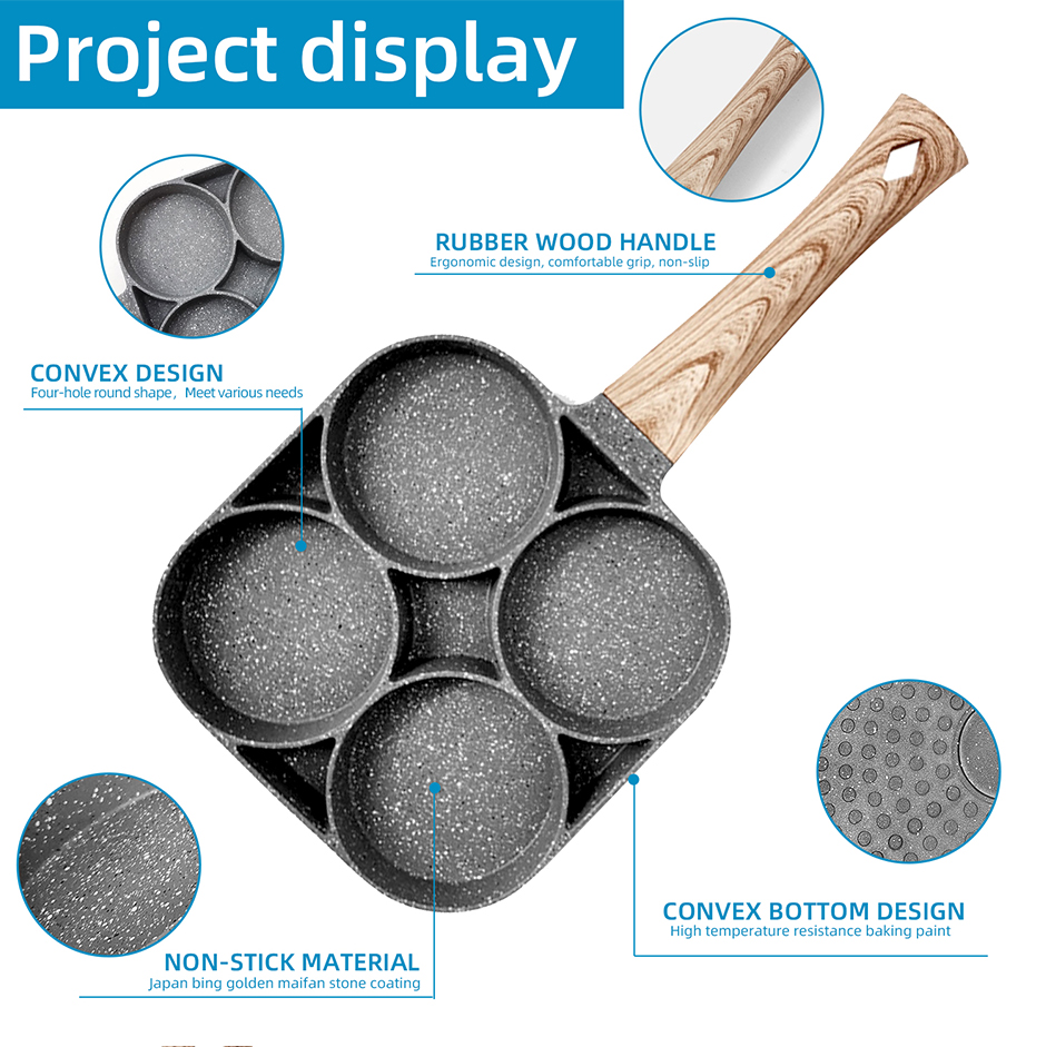 2/ 4 buracos frigideira pan preto engrossado cozinha omelete antiaderente ovo poacher panqueca crepe bife cozinhar presunto café da manhã fabricante