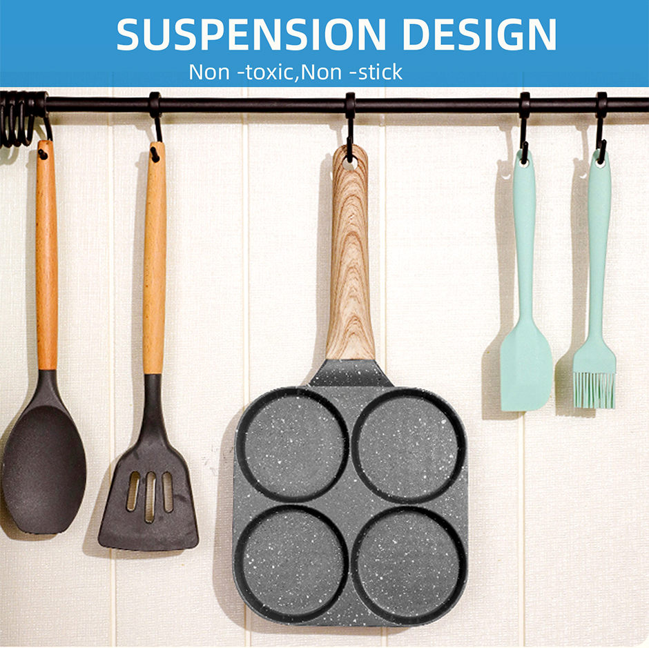 2/ 4 buracos frigideira pan preto engrossado cozinha omelete antiaderente ovo poacher panqueca crepe bife cozinhar presunto café da manhã fabricante