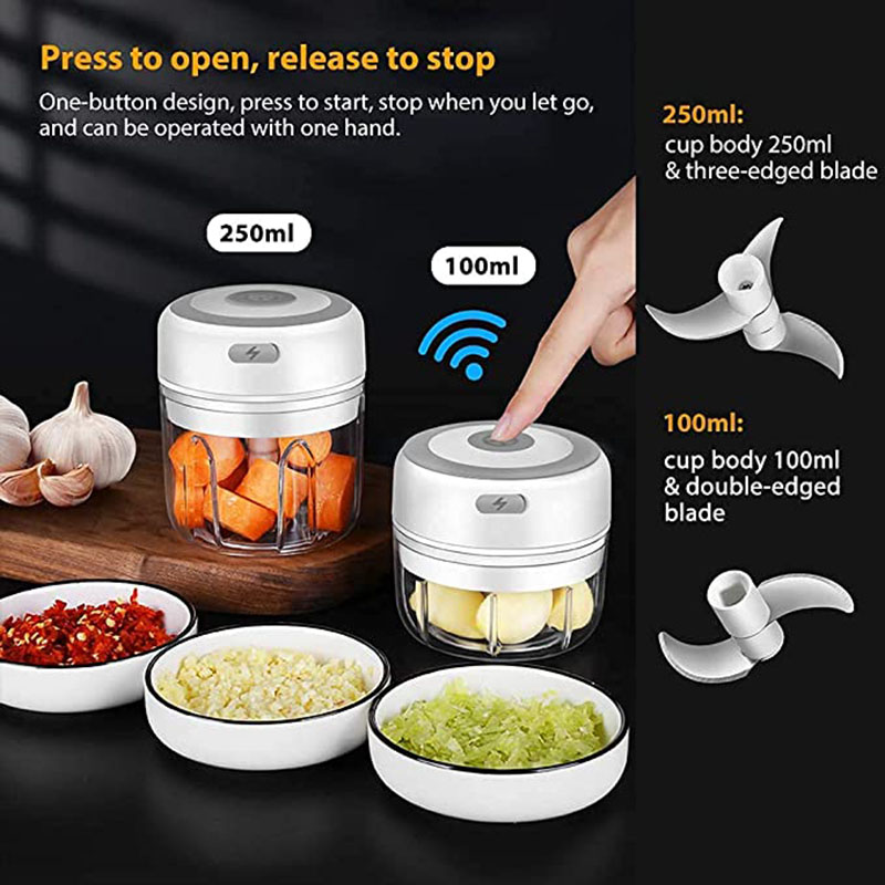 100/250ml mini elétrico alho chopper vegetal pimenta carne gengibre masher máquina resistente durável usb carregamento liquidificadores cozinha