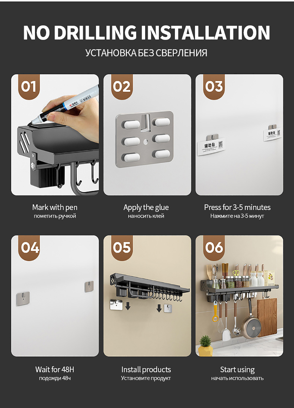 Micck wall-mounted cozinha prateleiras organizador tempero spice armazenamento rack faca titular utensílios para cozinha acessórios para casa