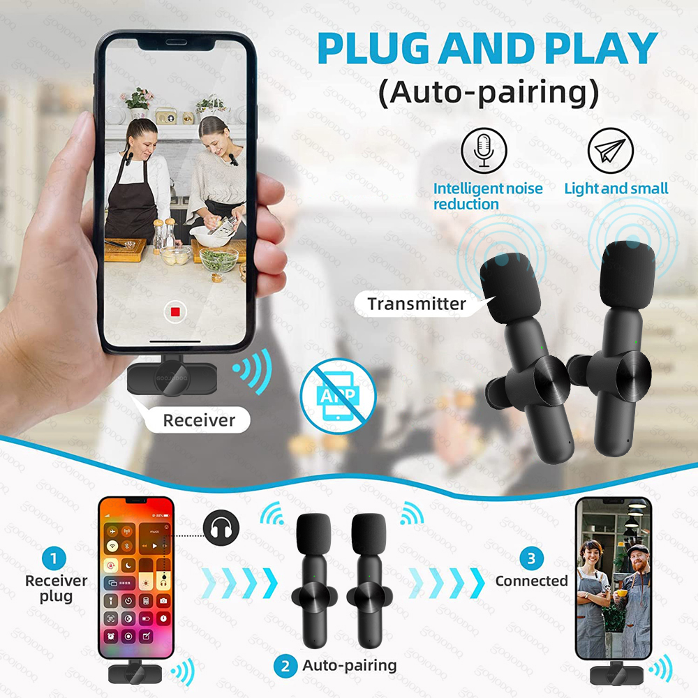 Gravação de vídeo de áudio portátil sem fio microfone de lavalier mini microfone para iphone android transmissão ao vivo gaming phone microfonoe