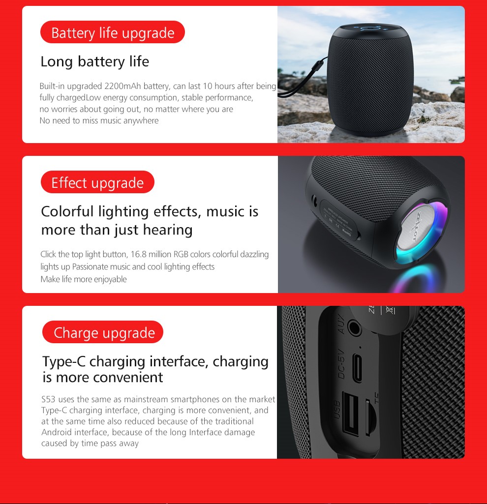 Zealot s53 mini bluetooth speaker portátil sem fio coluna à prova d' água hifi lossless qualidade de som estéreo subwoofer altifalante