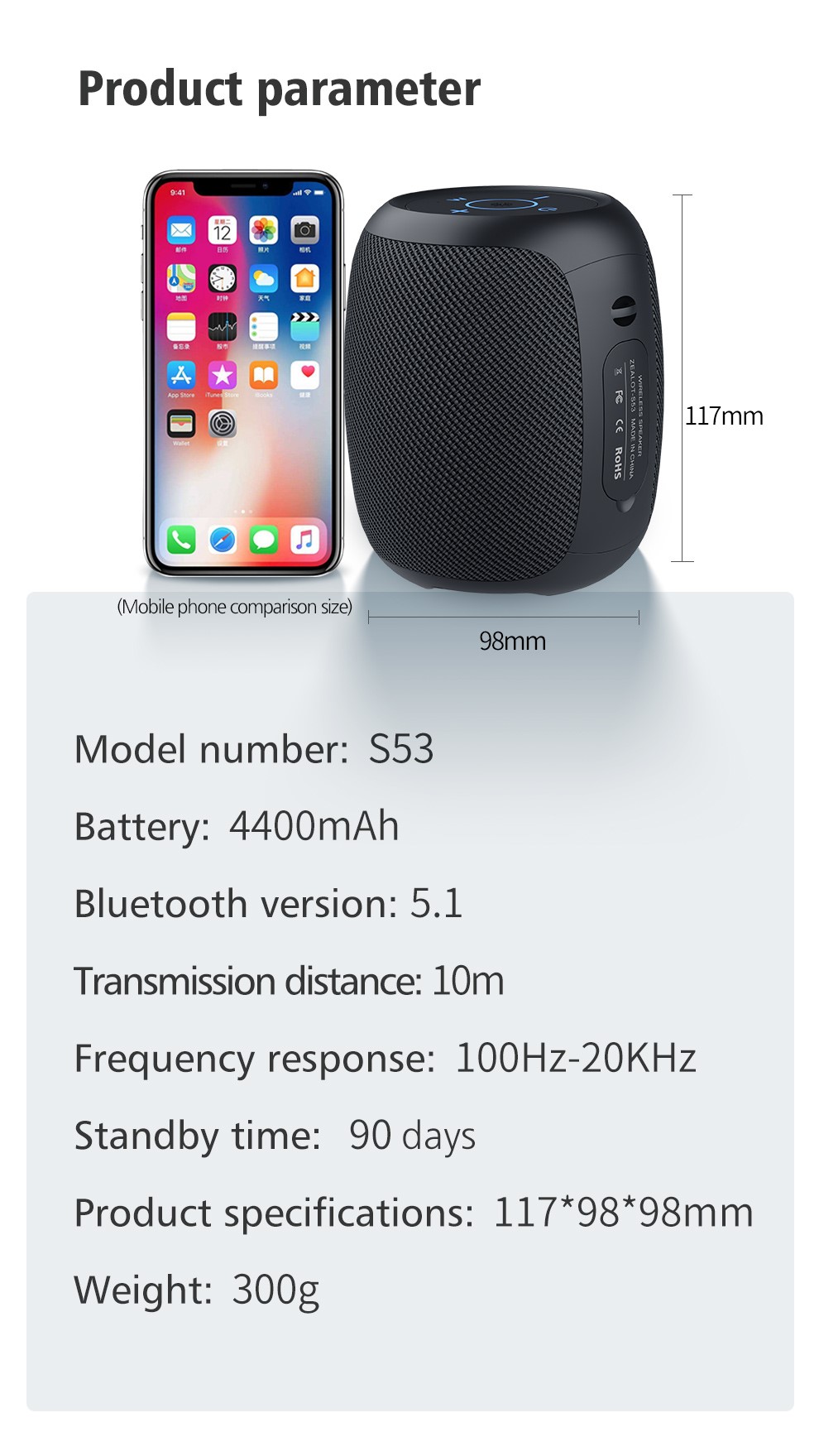 Zealot s53 mini bluetooth speaker portátil sem fio coluna à prova d' água hifi lossless qualidade de som estéreo subwoofer altifalante