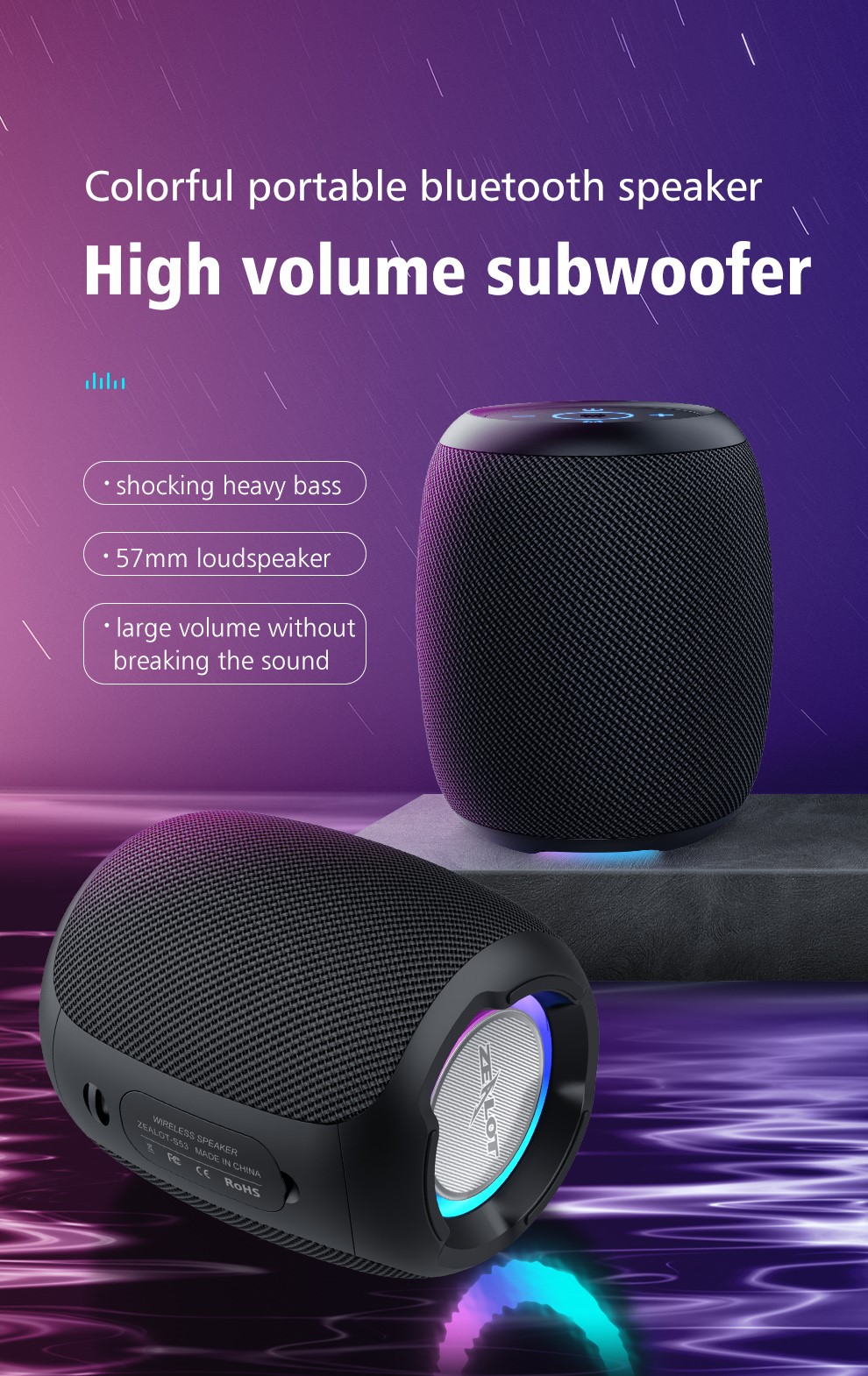 Zealot s53 mini bluetooth speaker portátil sem fio coluna à prova d' água hifi lossless qualidade de som estéreo subwoofer altifalante