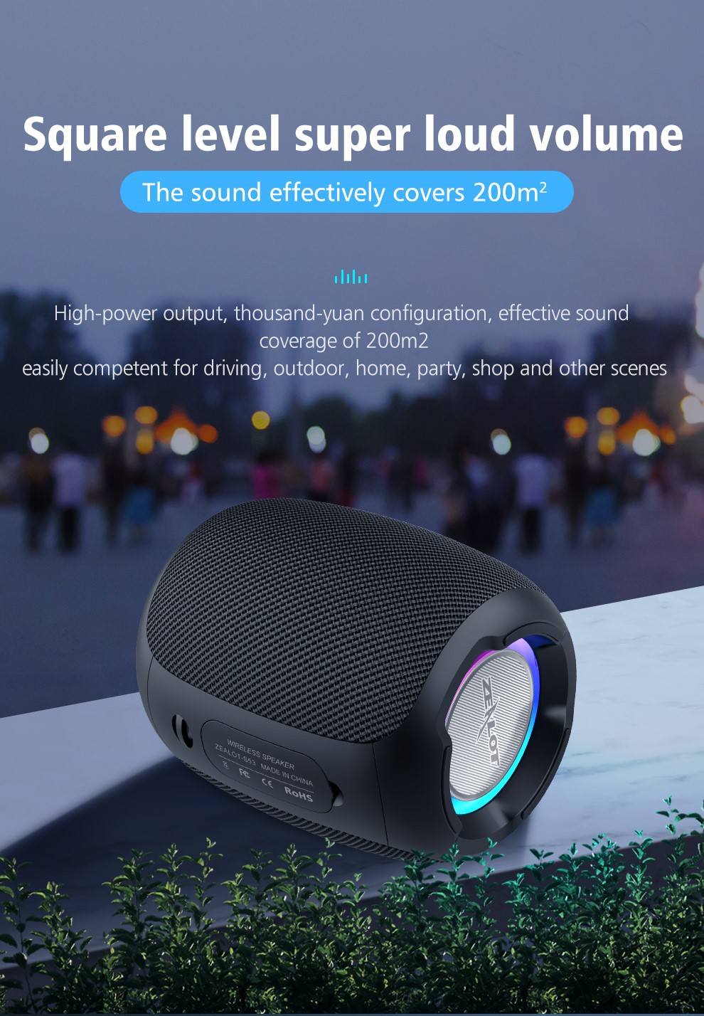 Zealot s53 mini bluetooth speaker portátil sem fio coluna à prova d' água hifi lossless qualidade de som estéreo subwoofer altifalante