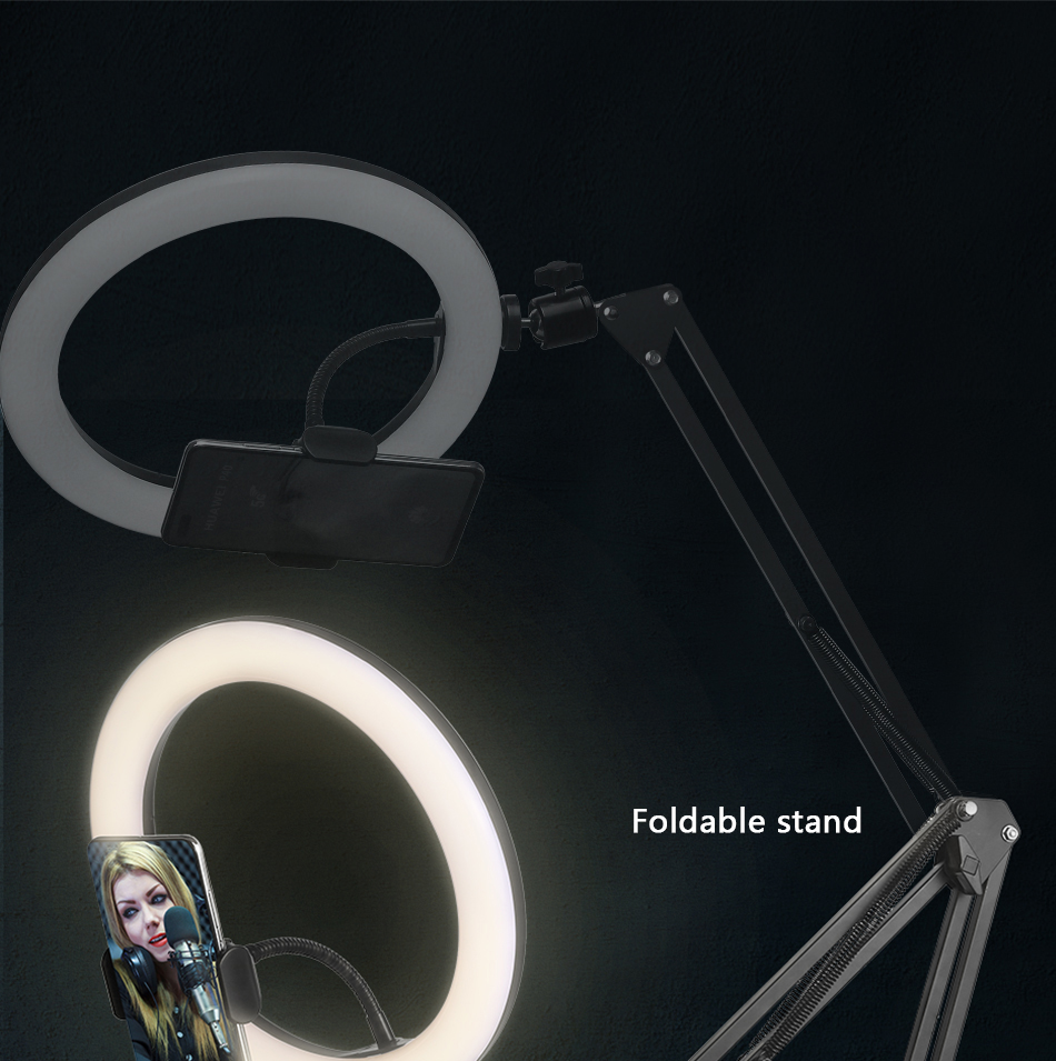 Anel selfie luz fotografia led borda da lâmpada com suporte móvel opcional montagem tripé ringlight para transmissão de vídeo ao vivo