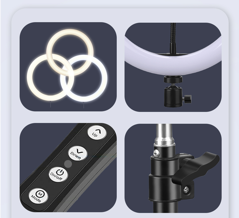 Anel selfie luz fotografia led borda da lâmpada com suporte móvel opcional montagem tripé ringlight para transmissão de vídeo ao vivo