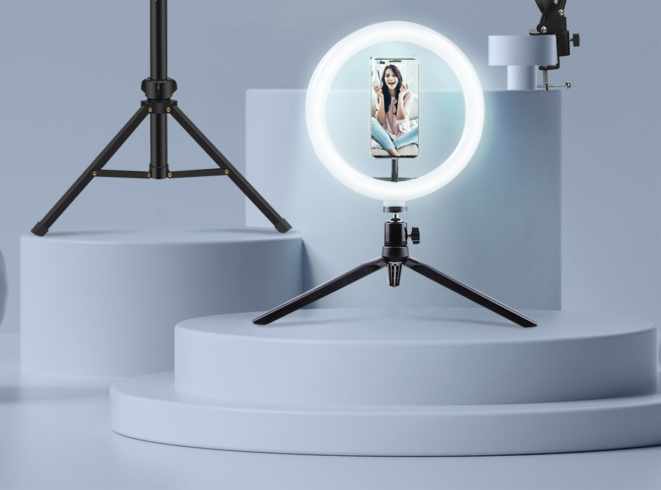 Anel selfie luz fotografia led borda da lâmpada com suporte móvel opcional montagem tripé ringlight para transmissão de vídeo ao vivo