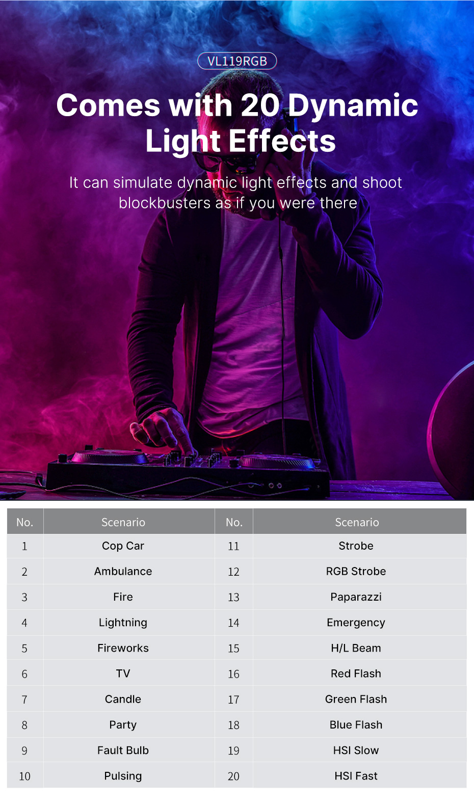 Ulanzi vl119 handheld rgb colorido vara luz 19.68 polegada handheld led varinha de luz cri 95 + 2500k-9000k fotografia estúdio lâmpada