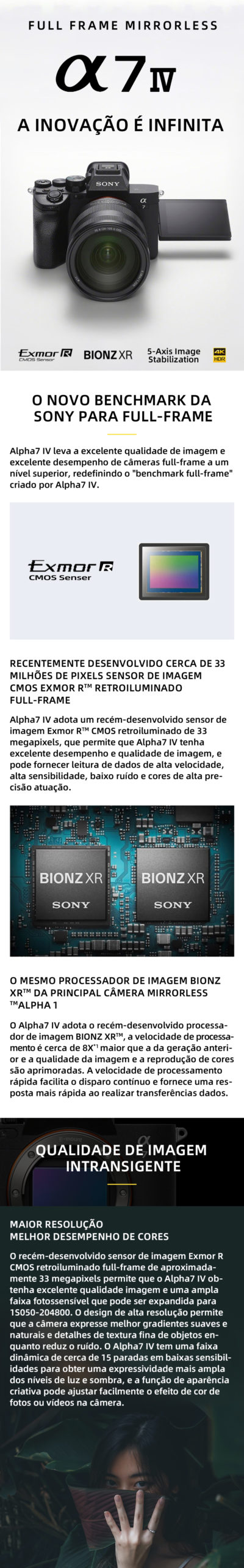 Sony Alpha A7 IV A7M4 Full Frame Mirrorless Camera Com Lente 28-70mm Digital Câmera Compacta Fotografia Profissional A7IV (NOVO)