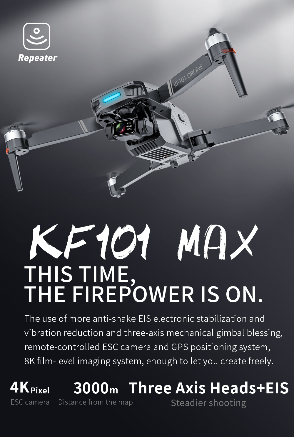 Kf101 max gps drone 4k profesional hd eis câmera anti-shake 5g wifi gimbal 3-axis fotografia aérea brushless dobrável quadcop