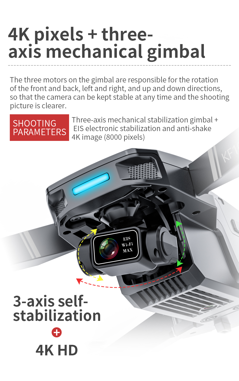Kf101 max gps drone 4k profesional hd eis câmera anti-shake 5g wifi gimbal 3-axis fotografia aérea brushless dobrável quadcop