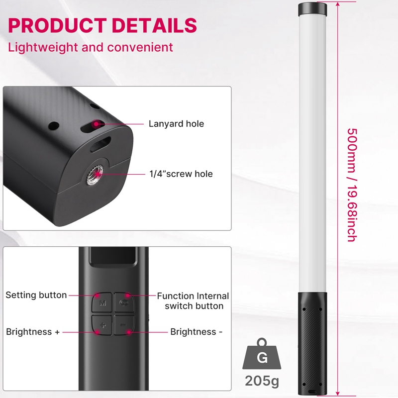 Ulanzi vl119 rgb vara de luz varinha tubo de mão luz led luz de vídeo cri 95 + 2500k-9000k 2000mah fotografia iluminação lâmpada de preenchimento