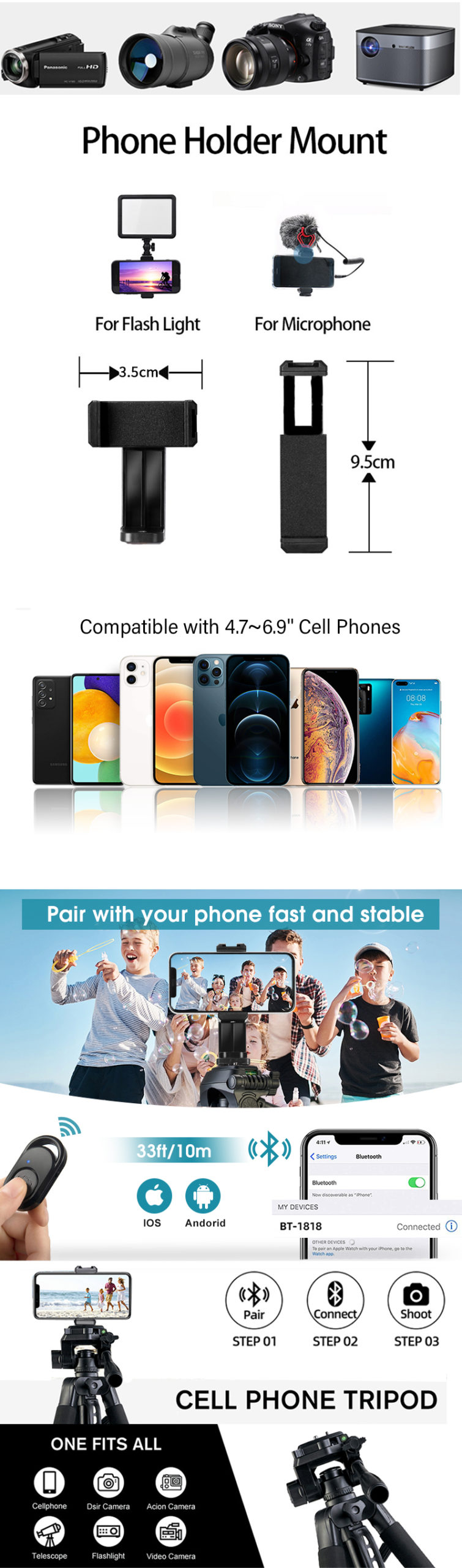 180cm tripé de câmera para o telefone com saco de transporte fotografia tripé de telefone móvel com controle remoto bluetooth para vídeo/dslr/canon