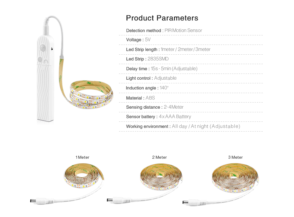 5v lâmpada de parede inteligente 1m 2m 3m sensor de movimento luz da parede da escada infravermelho detector de corpo humano controle on/off armário iluminação da cozinha